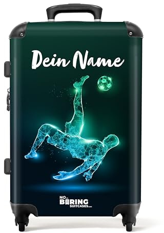 NoBoringSuitcases© Kinderkoffer, Reisekoffer Personalisiert, Kinderkoffer | 72 L - Jungen, Koffer Groß, TSA Schloss, Kinder Trolley Jungen, Koffer Mittelgroß (Fußballspieler - Grün-Blau, 67 cm - )