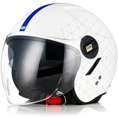 ORIGINE Casco Jet Moto Casco Aperto Scooter con Doppia Visiera Omologato ECE2206 ( GRID MATT WHITE,L)