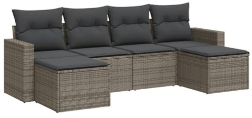 vidaXL Garten Sofagarnitur mit Kissen 6-TLG., Gartenmöbel Gartengarnitur, Sitzgruppe Sitzgarnitur, Lounge Sofa Garnitur Terrasse, Grau Poly Rattan