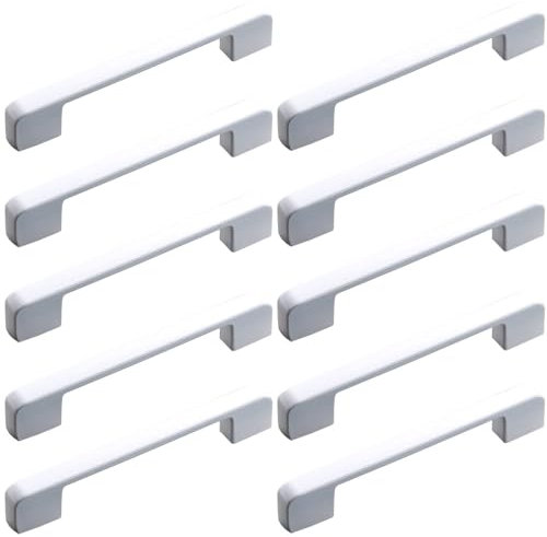 ZESLIV 10 Stück Weiße Möbelgriffe, Küchen Schrankgriffe aus Aluminium, Lochabstand 160mm, Küchengriffe Schubladengriff für Kleiderschrank Tür Schubladen