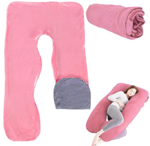 TOATELU Schwangerschaftskissenbezug U-Förmiger Kissenbezug: Baumwolle Abnehmbarer Körperkissen, Ersatzbezug für Erwachsene Stillkissen, Maschinenwaschbar, 140 x 80 cm (Rosa + Grau)