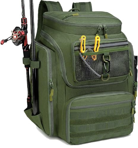 BlesMaller Borsa da Pesca Grande Tattico Zaino da Pesca per Attrezzi e Accessori 45L Borsa Sportivo per Campeggio Trekking Sport All'apert (Solo Zaino) (Verde)
