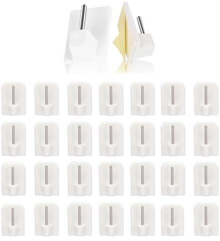 YYUEZHI Ganci per Tende Senza Bucare Gancetti Adesivi 30 Ganci per Tende Finestra Nessuna Perforazione Richiesta, Autoadesivo, Bianco Adatto per Bagno, Cucina, Camera da Letto