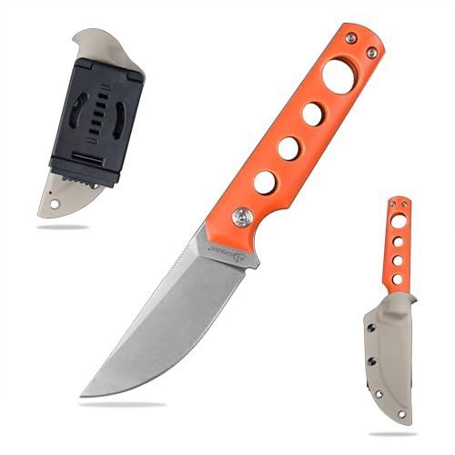 SDOKEDC DC53 Stahl messer Feststehende Klinge G10 Griff mit Kydex Scheide Jagdmesser für Männer EDC Outdoor Camping Survival (Weiß Orange)