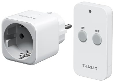 TESSAN Presa Telecomandata, Distanza Telecomando 30,5 M, Presa per Decorazioni Natalizie, Elettrodomestici e Lampade, 2300 W, Bianca