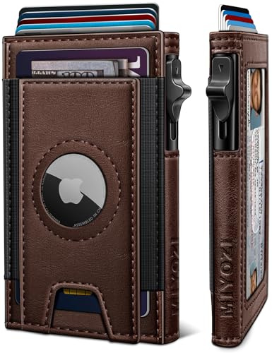 miyozi Airtag plånbok för män, smal popup-kreditkortsfodral, RFID-blockerande, minimalistisk plånbok för 7–9 kort, ID-kortsfönster, med presentförpackning, Burnt Umber051, Einheitsgröße, Minimalistisk