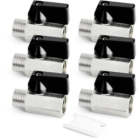 GASHER 6PCS 1/4 Inch Mini Brass Ball Valve Shut Off Switch, 1/4 Inch Male x Female BSP Thread Pipe Fitting