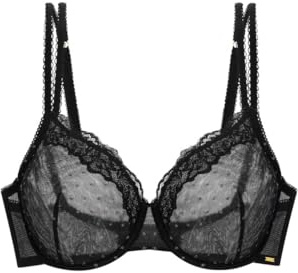DORINA Origins-Shimmer DOT-Wired_Bra Origins Reggiseno Senza Imbottitura con Ferretto – Maglia a Pois Scintillanti, Pizzo, Spalline Regolabili e Schiena in Rete, Nero, Nero, 7E