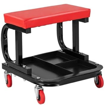 ZRHYRG Rollhocker Rollbrett mit klassifizierter Werkzeugablage und gepolstertem Sitz, gepolsterter rollender Werkstatthocker Werkstatt Rollhocker