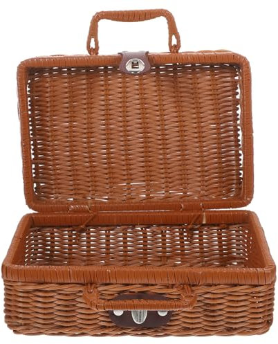 Toyvian Maleta Tejida De Ratán Sintético Caja De Almacenamiento Vintage Estuche De Almacenamiento