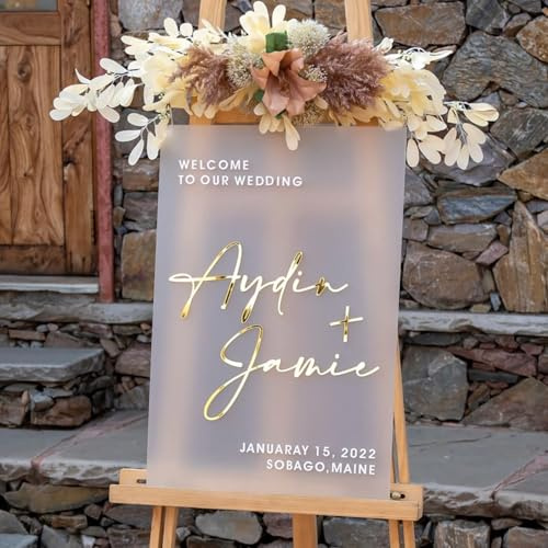Welcome to Our Wedding – Personalisiertes Acryl-Hochzeitsschild | 3D Frosted Gold Garten Stil | Personalisiert mit Namen und Datum (Willkommen zu unserer Hochzeit)