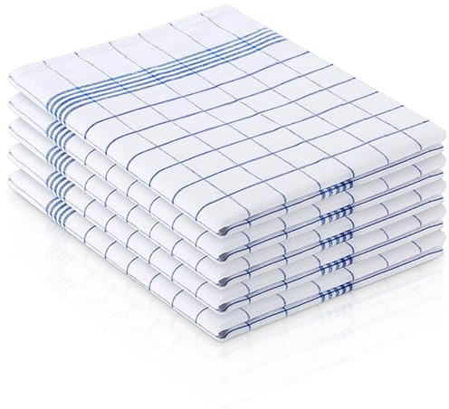 Zyiphor 5 Piezas Paños de Cocina de Algodón 45x65 cm Trapos de Cocina Súper Absorbentes Reutilizables y Lavables a Máquina Kitchen Towels para Secar Platos - Azules a Cuadros