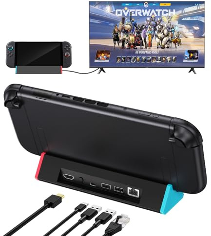 SiWiQU Switch 2 TV Dock - 1000Mbit Ethernet Adapter Dockingstation Kompatibel mit Nintendo Switch2 Charge and Play, Portable Switch 2 Ladestation mit 4K 2 USB Typ C HDMI