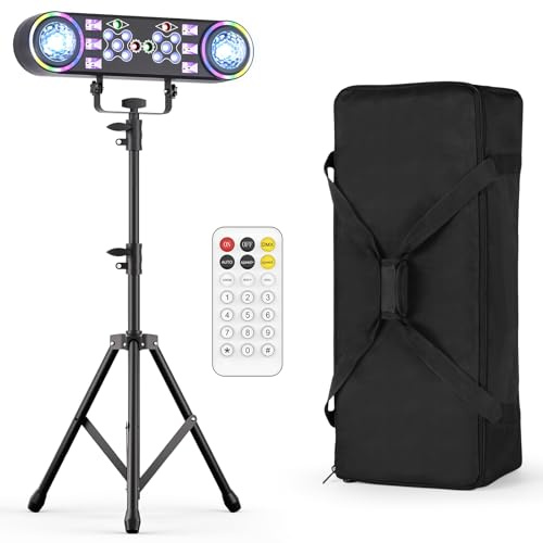 7-in-1 Disco Partylicht, DJ Licht, Partylicht mit Teleskopstativ und Tragetasche,DJ Stroboskoplicht mit Fernbedienung für Weihnachten,Homeparty,Disco Party,Halloween