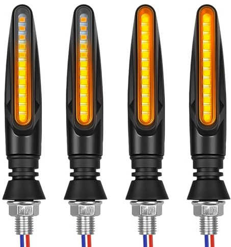 4 Piezas Intermitentes Moto Homologados LED 12V Secuenciales, Luz Estroboscópica Impermeable Universales 9 LED Ámbar IP67 M10, Intermitentes Motobicicleta LE D para Scooter Moto Bicicleta Coche