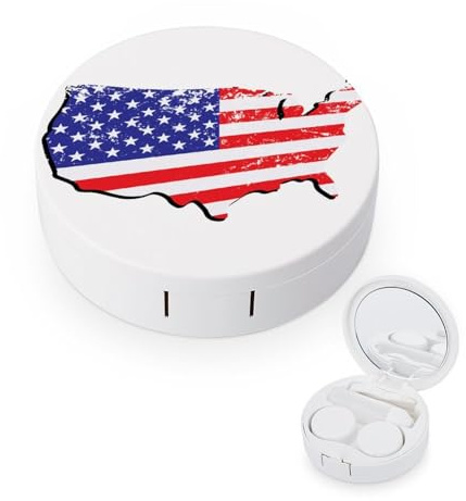 fkgvwo Contact Lens Container American Flag Travel Contact Lens Box with Mirror Tweezers Solution Bottle