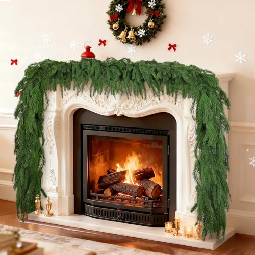Tannengirlande Künstlich wie echt, 180/270cm Künstliche Tannengirlande Spritzguss Tannenzweige Girlande Tannen Weihnachtsgirlande Deko Weihnachten Tannengrün Winter für Treppe, Kamin,Tisch
