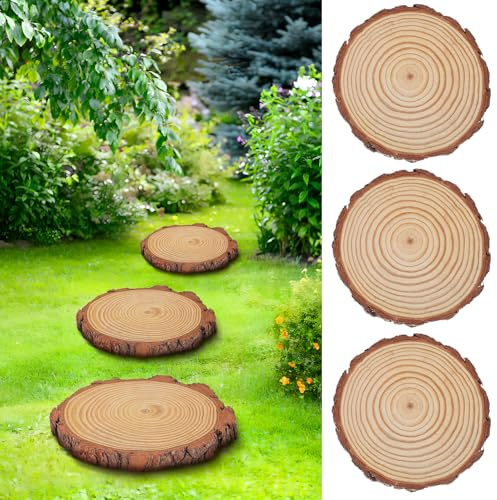 Toyvian Lot de 3 Dalles de Jardin en Bois Naturel 18-20 CM de Diamètre 2 CM d'Épaisseur Pavés Décoratifs pour Allée Extérieure Pierres de Jardin Rustiques Adaptées à Terrasse et