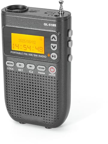 Radio personal AM FM SW de bolsillo portátil a auriculares Bluetooth, radio de sintonización digital AM FM recargable de 5 W, altavoz Bluetooth, pantalla LCD, soporte para auriculares, tarjeta TF