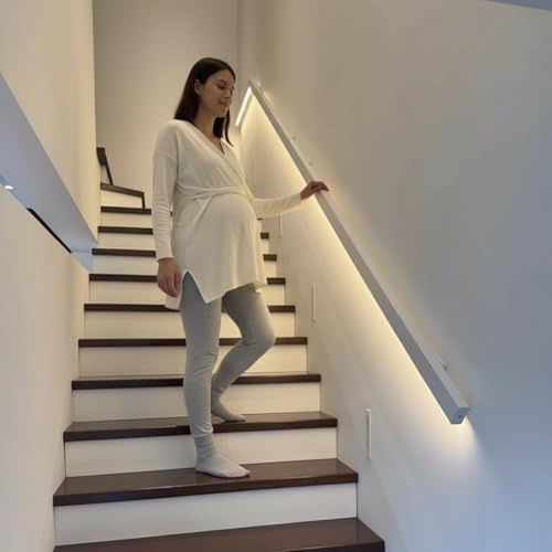 Pasamanos LED Para Escaleras Interiores Barandilla De Escalera De Aluminio Iluminada Barandilla De Seguridad De Pared Para Escaleras De Pasillos De Villas(White-4000k,80cm/2.62ft)
