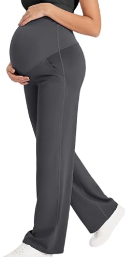 TURWXGSO Maternity Trousers Over Bump Soft Stretchy Elastic Waist Pregnancy Yoga Pants Casual Loose Maternity Pants Comfort Lounge Wide Leg Dress Work Trousers with Pockets