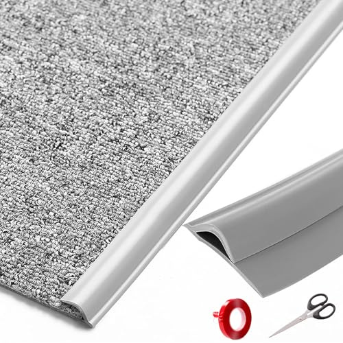 Self-Adhesive Edge Strip for Carpets - 2M Flexible Carpet Edge Trim Strip Grey, Carpet to Tile Transition Strip, PVC Carpets and Floor Transition Strip for Door Edges Stairs Rug Mat Uneven Surfaces