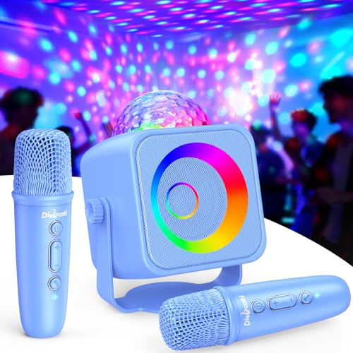 Dislocati Cadeau Garcon 3-15 Ans, Micro Karaoke Enfant & Adulte avec 2 Micro sans Fil Bluetooth Jouet Garcon 4 5 6 7 8 9 10 11 12 Ans avec Lampe Disco LED et Support Micro Enceinte Bleu