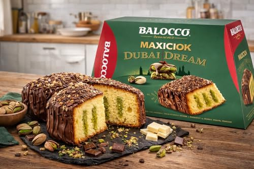 Balocco Colomba Pasquale Maxiciok Dubai Dream Merendine con Crema Pistacchio e Copertura al Cacao, Snack Dolce Ripieno Soffice per Colazione e Merenda Pasqua