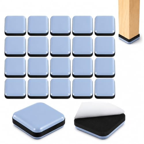 20 Pièces Patins pour Meubles PTFE 20x20mm, Glissants PTFE Téflon pour Meubles Lourds Carré, Patin De Chaise pour Protege Pied De Table Sols Lisses Parquets Massifs Moquettes Carrelages Patin Chaise