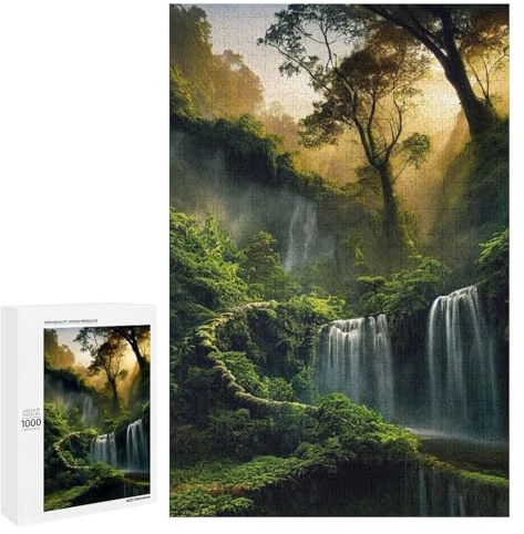 Puzzles 1000 pièces pour adultes Forêt Pluviale Enchantée Cascade Puzzle Décoration murale, mais drôle et humoristique, Cadeaux d'anniversaire uniques 1000 pièces