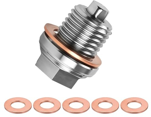 NYVOR Tornillo de drenaje de aceite M14 x 1,5 con 5 juntas, tornillo magnético de drenaje de aceite, tornillo de bloqueo del motor, cárter de aceite, adaptador para la mayoría de modelos de coche