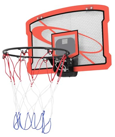Kinder Basketballkorb Indoor für Tür & Wand, Mini Basketball Set mit Elektronischer Anzeigetafel, 2 Basketbälle, Eva Geräuschdämpfung, 2 Spielmodi, Rot