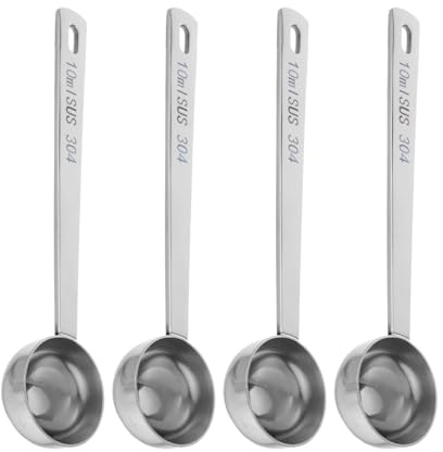 Healeved 4 cucchiai dosatori: 10 ml, 2/3 cucchiai, cucchiaio dosatore in acciaio inox per caffè macinato - cucchiaio dosatore resistente con manico lungo per tè sfuso, barattolo di spezie, cucina e