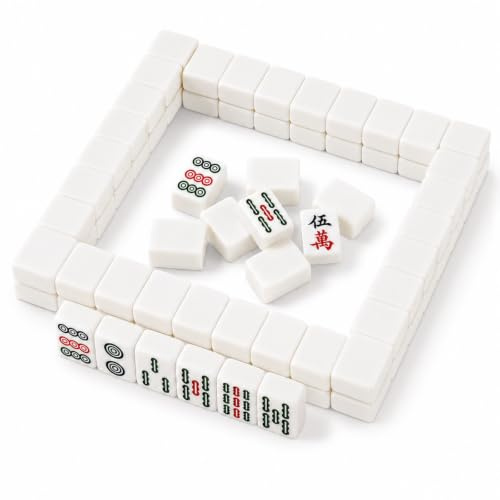 Hiseng Mini Mahjong Set 144 Steinen Kein Koffer, Tragbares Chinesisches Mahjong Spiel für Reise & Spieleabend, Leichtes Kompaktes Tischspiel, Traditionelles Familienspiel (Weiß)