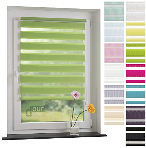 ourdeco® Doppel-Rollo, Duo-Rollo / 70 x 210 cm Apple Green/lichtdurchlässig, Blickdicht, Montage ohne Bohren