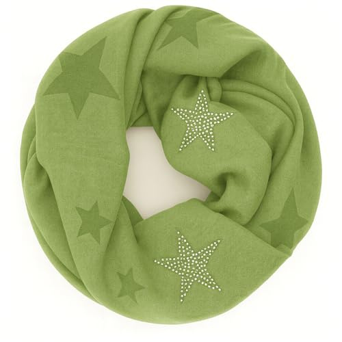 Glamexx24 Loop Schal mit Sternenmuster - Damen Leichter Langschal, Schlauchschal, Loopschal Tuch für Frühling und Herbst in vielen Farben