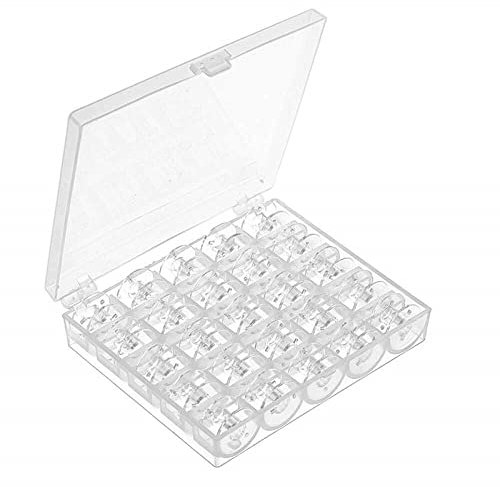 25 Pieces Plastic Clear Sewing Machine Bobbins With Storage Box - Universal Accessories for Most Brother, Singer, Janome Household Machines, Transparent