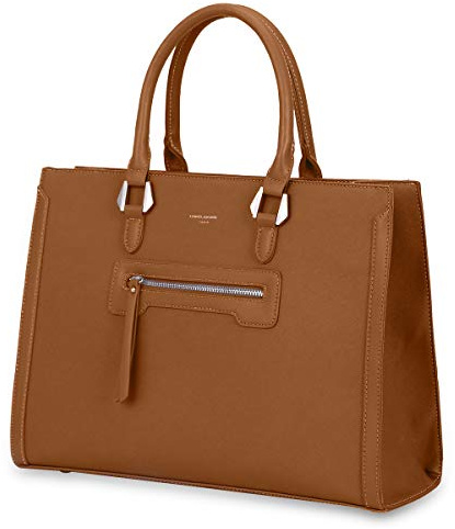 David Jones - Damen Business Handtasche - Große Henkeltasche PU Leder - Arbeit Büro Schule Studenten Shopper Tasche - Alltag Schultertasche Tote Bag - Arbeitstasche Viele Fächer & Taschen Cognac Braun