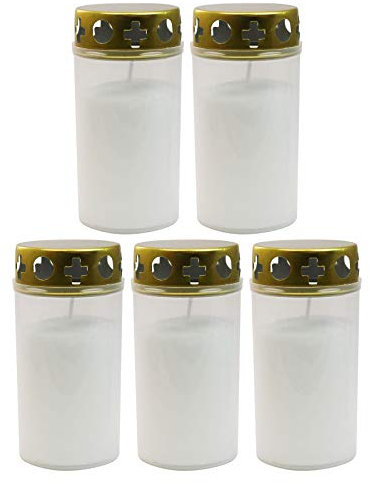 Ebersbacher Kerzenfabrik GmbH Grablicht Brenner Nr. 3 mit Deckel, weiße Hülle 5 Stück ca. (Ø x H) 60 x 125 mm