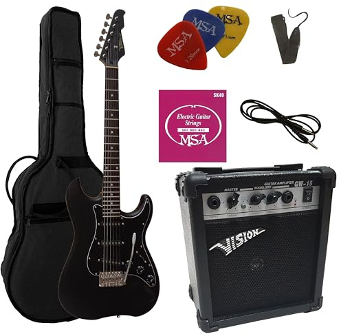 MSA CHITARRA ELETTRICA NERO OPACO - SET CON AMPLIFICATORE DA 20WATT - BORSA - PLETTRO - CORDE
