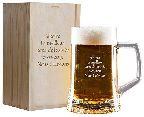 My original gift Cadeau personnalisé : Chope à bière gravée dans un coffret en bois également gravé