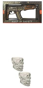 Zlatogor AK 47 Vodka Ukraine 0,7 Liter (große Flasche) + Wodka Totenkopf Shotglas 2 Stück