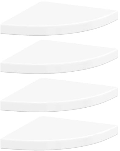 vidaXL Floating Corner Shelves - 4 Piece High Gloss White - Honeycomb MDF and Metal - 35x35x3.8 cm - Ideal for Home Decor and Storage