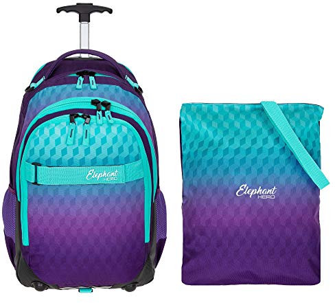 Elephant 2 Teile Set Trolley Hero Signature Trolleyrucksack 12610 + Turnbeutel Attach Bag (Violet Cube (Lila-Türkis))