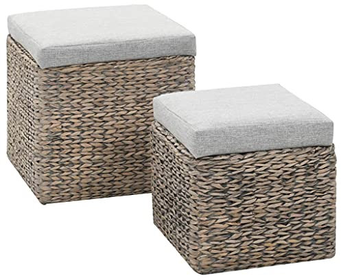 CHAHO Natürliches Aussehen,Gelten Drinnen und draußen,Hocker mit Stauraum,Aufbewahrungsbox mit Deckel,Ottoman-Set 2 STK. Seegras Grau