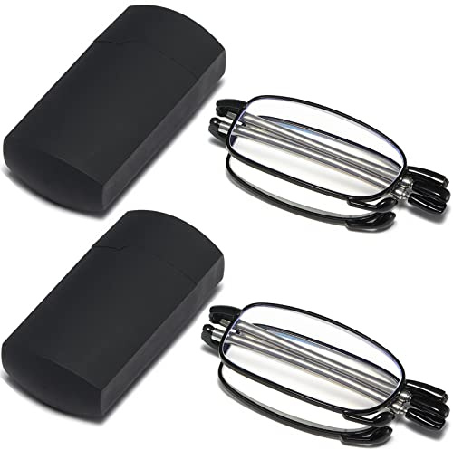 Fsread Faltbare Lesebrille, kompakt, klein, tragbar, blaues Licht, blockierend, Leser, Federscharnier, Schwarz, 2 Schwarz