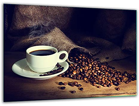 TMK ArtDeko, Universelle Schneideplatte aus Glas – Küchenbrett 30x22 mit motiv Kaffee Schneideplatte, Herdabdeckplatte deko glas