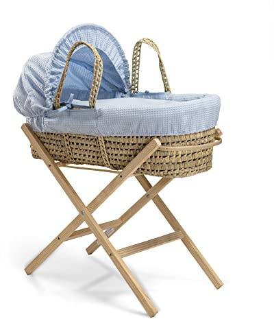 Clair de Lune Babykorb mit Waffelpalme, mit natürlichem Klappständer, blau, 75 x 28 cm