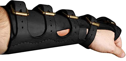 Skrskr Bogenschießen Armschutz 1 Paar Mittelalter Renaissance Gauntlet Armor Leder Armschiene Hunter Arm Guard, Steampunk-Stil Für Männer Schießen Handschuh, B-raun, Schwarz