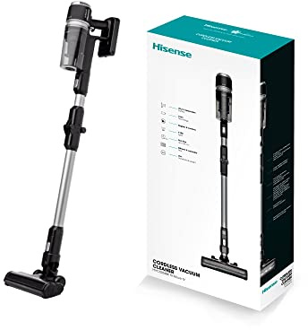 Hisense HVC6264BK Aspirapolvere senza fili 2in1 Pieghevole, Batteria 21,6 V, Flusso d'aria 11 litri al sec, Potenza Aspirante 30W, 45 min Autonomia, Display LED, 78db, 150W, Luci Led Frontali
